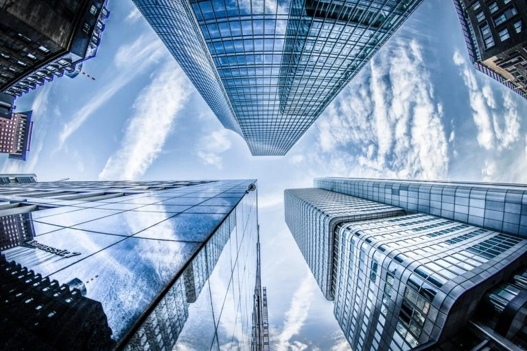 sky shot from below buildings