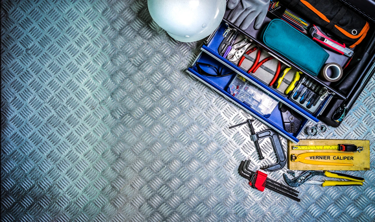 Top shot of checkered steel plates