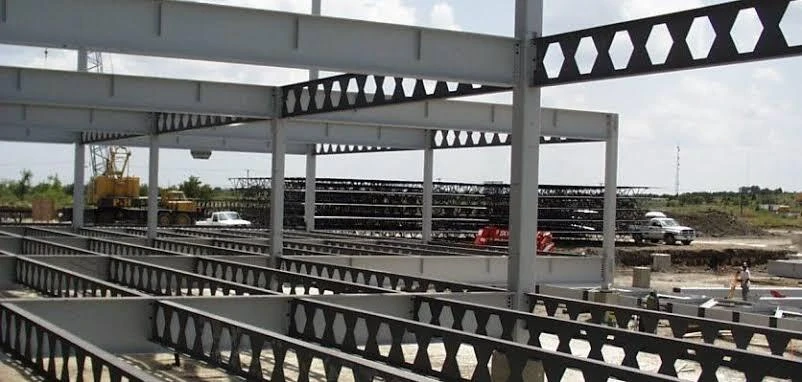 A photo of installed castellated beams