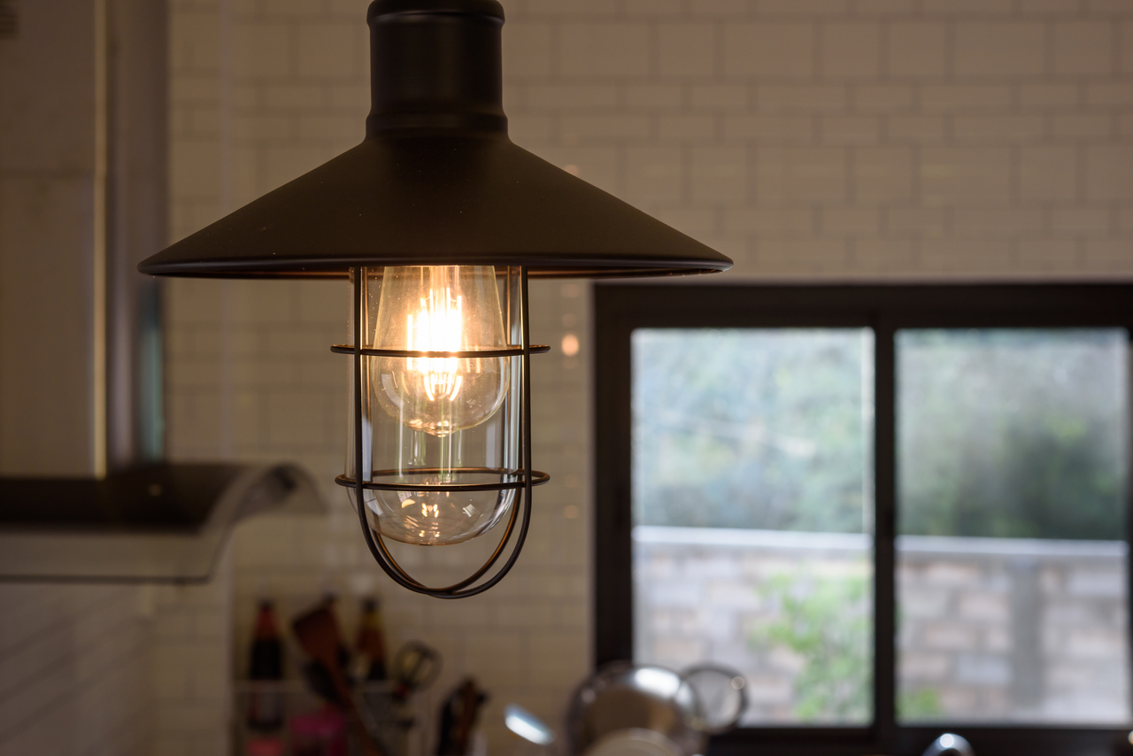 A metal lamp fixture